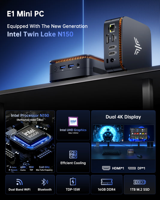 KAMRUI E1 Intel Twin Lake N150 Mini PC